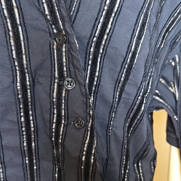 Vintage Zara Basic Black Metallic Stripe Wrap Blouse - Picture 11 of 16